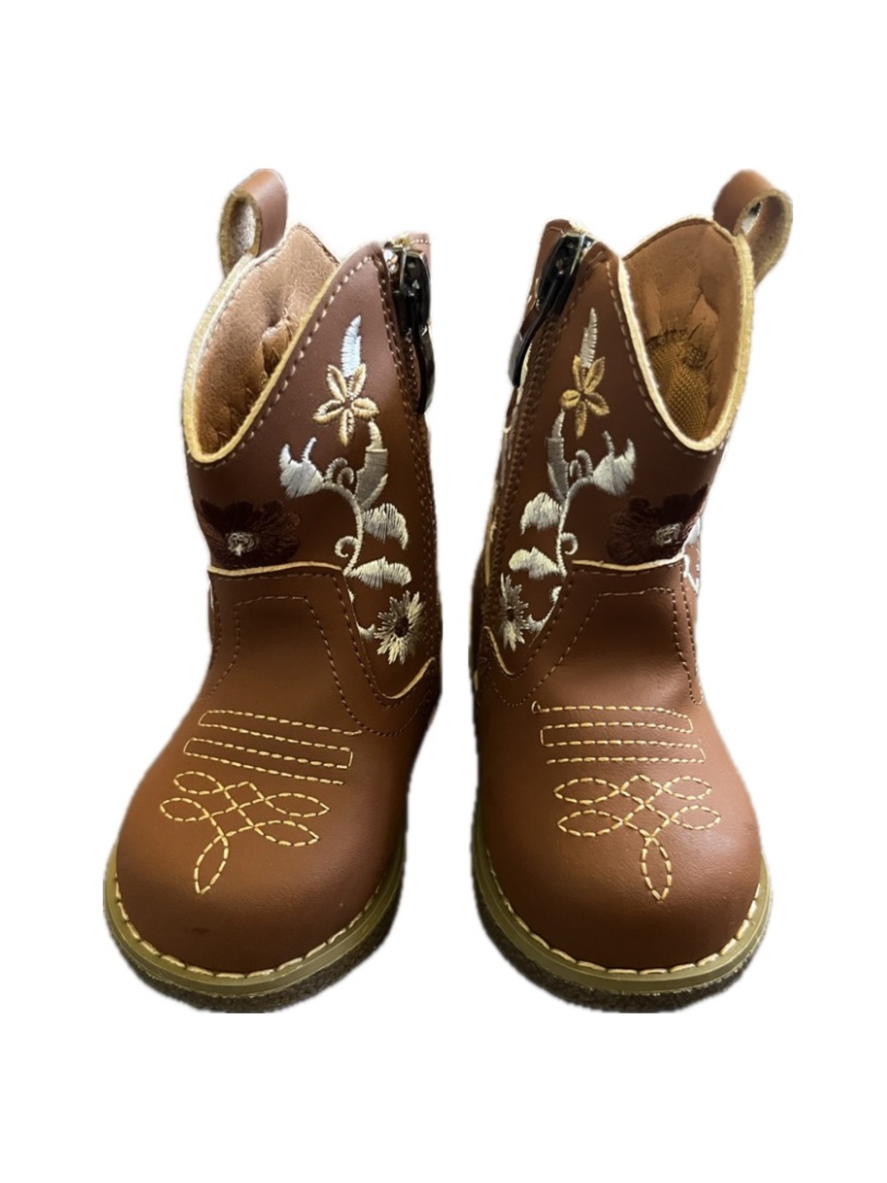 Amazon Brown Embroidered Kids Western Zip Up Boots